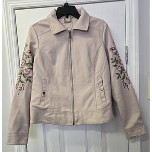 ODYN Womens Vegan Leather Soft Pink with Embrodiary Jacket Size M